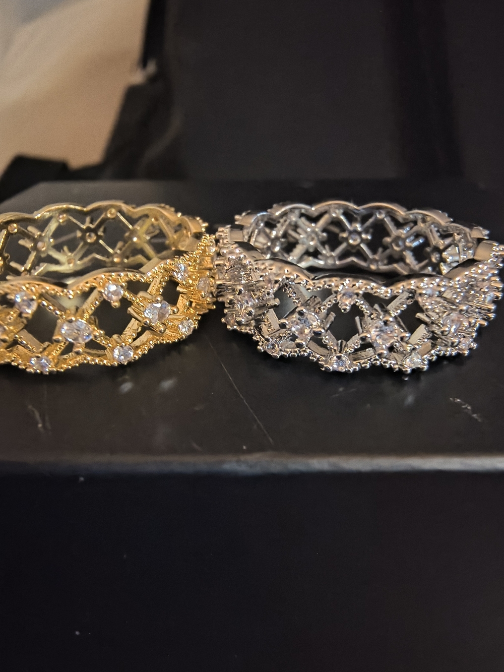 Elegant Lattice CZ Band Ring - Gold and Silver